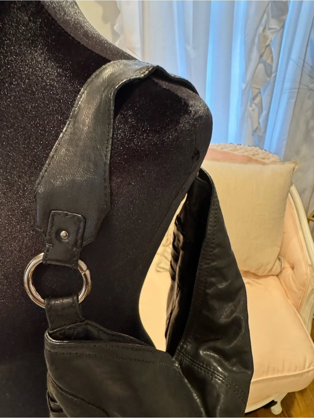Andrew Marc Black Leather Hobo Shoulder Bag